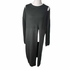 Kosmios size Large Dark Gray Open Shoulder Tunic Acrylic Open Knit Top